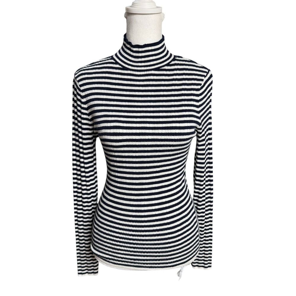 Abercrombie Black White Striped Ribbed Turtleneck Top Small - Picture 2 of 9